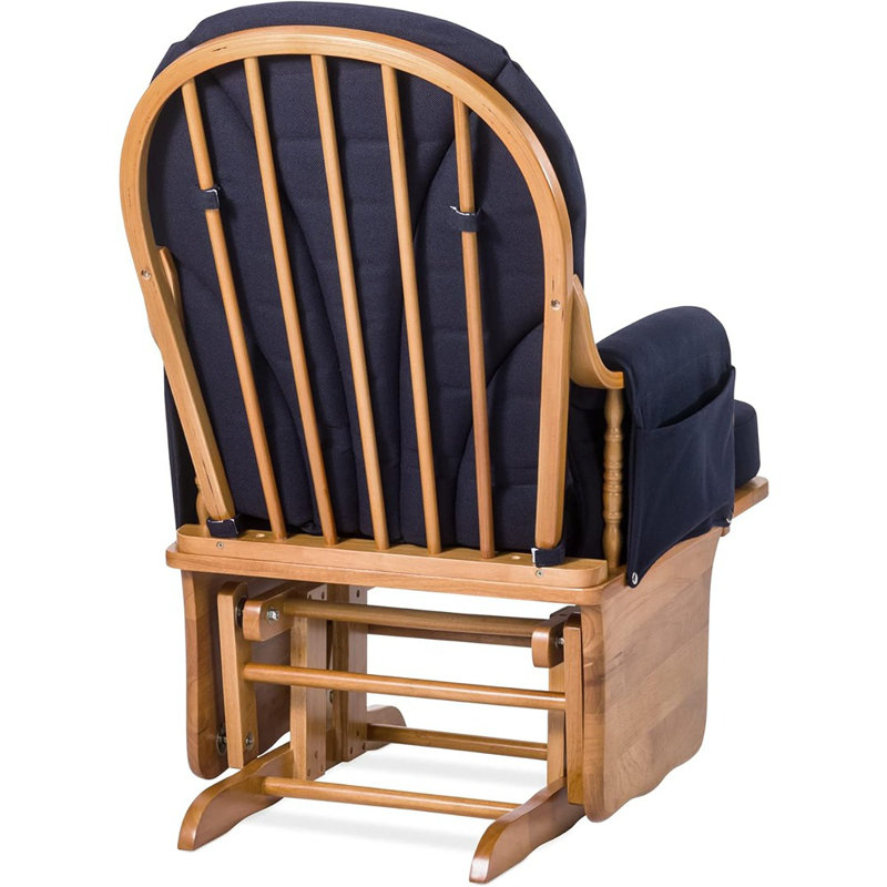Natural Wood and Navy Blue Cushioned Glider Rocker