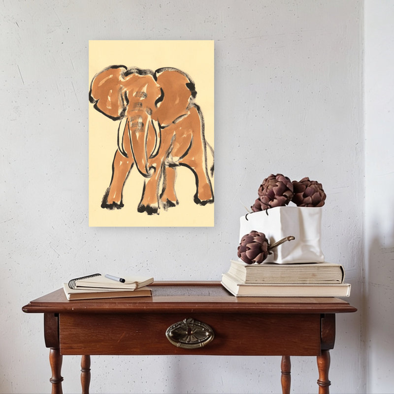 Éléphant d'Afrique, croquis d'éléphant minimaliste contemporain, art mural, 24" H x 16" W