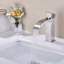 Robinet de lavabo de salle de bain avec sortie cascade, poignée simple, bonde escamotable pour trop-plein, nickel brossé, débit d'eau facile et ajustement de la température, matériau en acier inoxydable, débit stable,