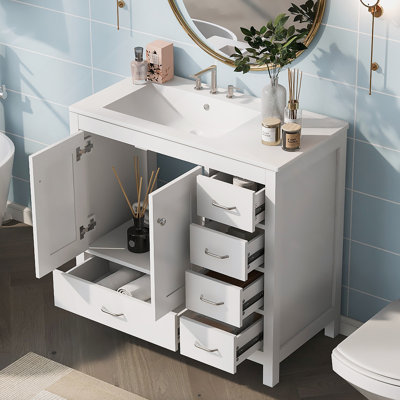 Ensemble de meuble-lavabo de salle de bain avec lavabo en céramique, portes et tiroirs à fermeture en douceur