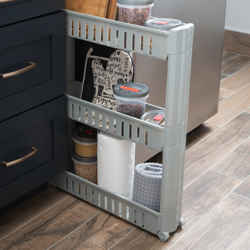 Gray Slim 3-Tier Rolling Plastic Storage Cart