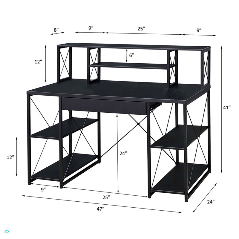 Writing Desk With One Drawer And 8 Open Compartment, Black