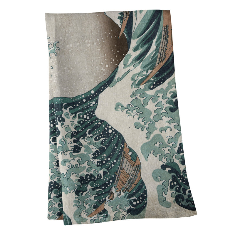 Serviette de thé magnifique wave, Sergé de coton, Bleu / Brun