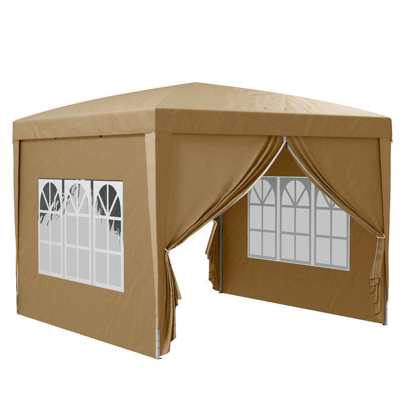 3 X 3m Pop Up Gazebo In Khaki, Weather & Uv Resistant Outdoor Canopy Tent With 4 Removable Sidewalls, Zipped Doors & Windows, Steel Frame And Portable Carry Bag