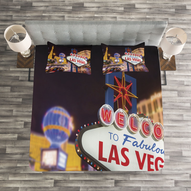 Abrienne Graphic Print & Text Bedspread with Pillow Shams Included, 220 x 264 cm