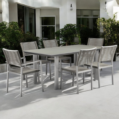 Chaises de salle à manger d'extérieur 6 pièces Pangea Home Bella Grey - Chaises de patio à cadre en aluminium moderne avec corde à séchage rapide et conception résistante aux intempéries - Chaise empilable - Livré assemblé