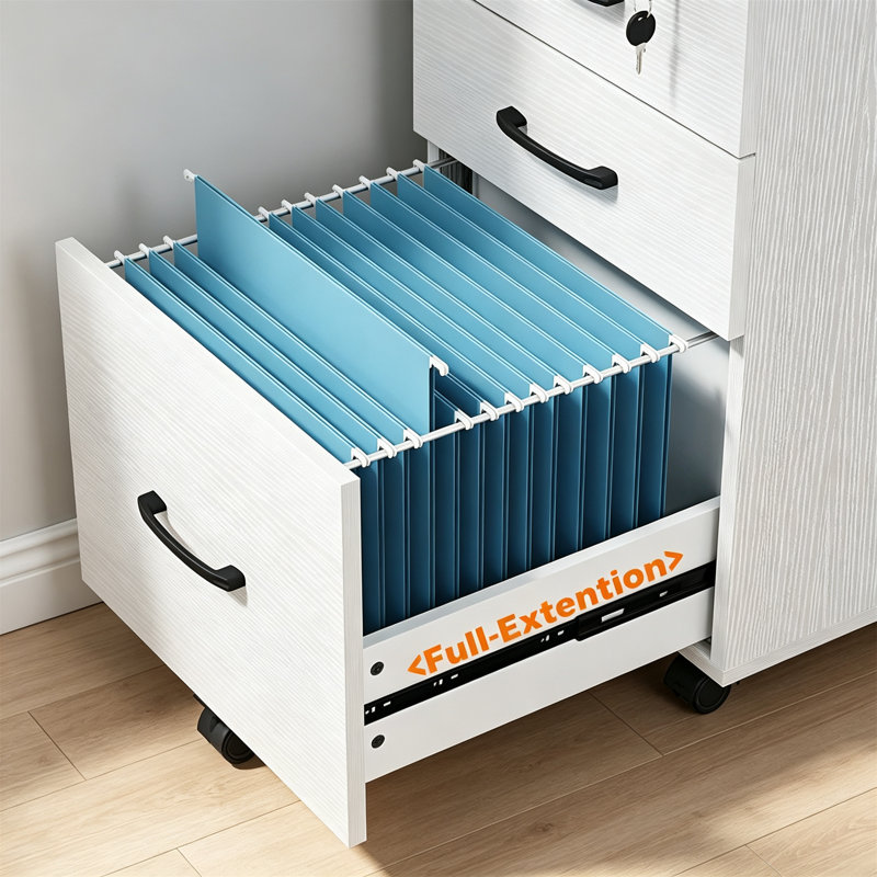 3 Drawer Wooden Mobile File Cabinet, White