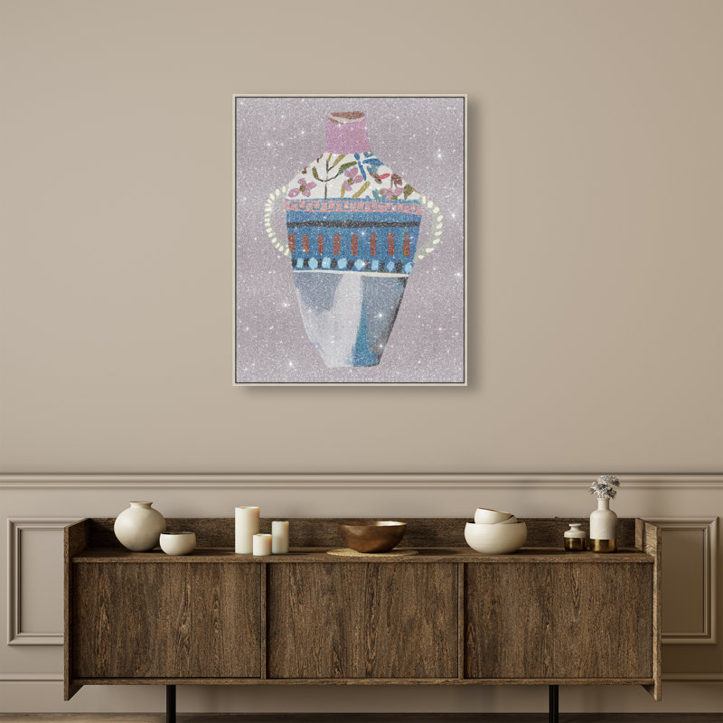 Floral Amphora Graphic Art Canvas, 46"H x 37"W, Silver Floater Frame