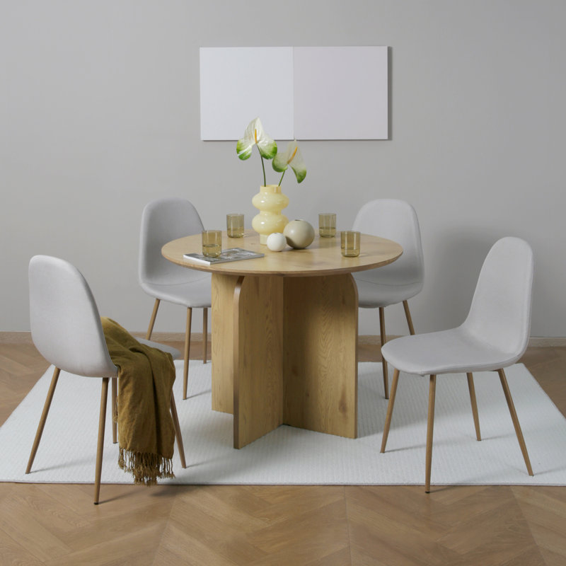 Linen Blend Upholstered Metal Side Chair, Beige, Gold