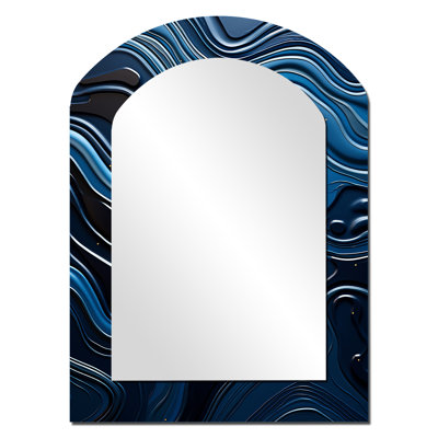 Dreamy Blue Ristretto Reverie - Abstract Shapes Asymmetrical Decorative Wall Mirror, Modern Arch Mirror, Printed Metal Art