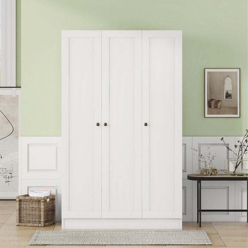 Penderie à 3 portes avec tablettes, blanc