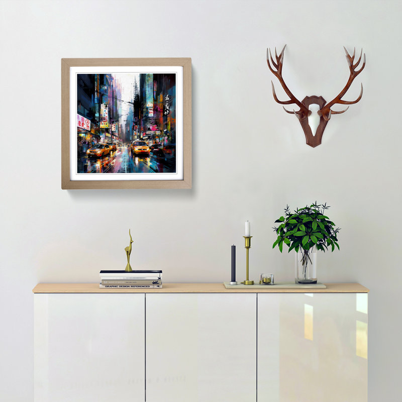 City Of Tokyo Abstract Art No.3 - Single Picture Frame Print on Wood, Oak