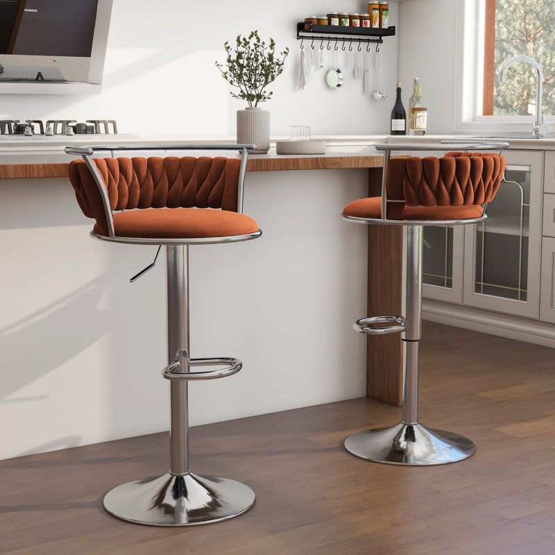 Christal Height Adjustable Swivel Bar Stool, Orange, Silver