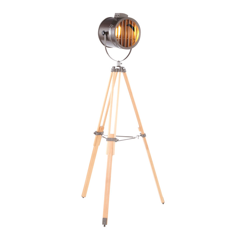 Ahoy Industrial Floor Lamp In Natural Wood And Antique Metal