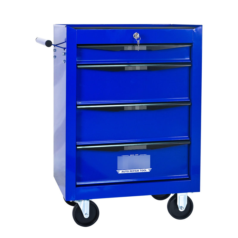 20", 4, Steel Tool Storage Box, Bearing Drawer Slides, Universal Wheels, Locking System, Item Preservation Rolling Metal Chest, Key Locking, Organization