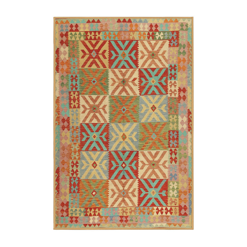 Tapis orange / jaune / vert Dure, Rectangle 8 pi 0 po x 10 pi 0 po