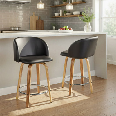 Terrance Fixed-Height Bar & Counter Stools With Bent Wood Legs & Round Footrest