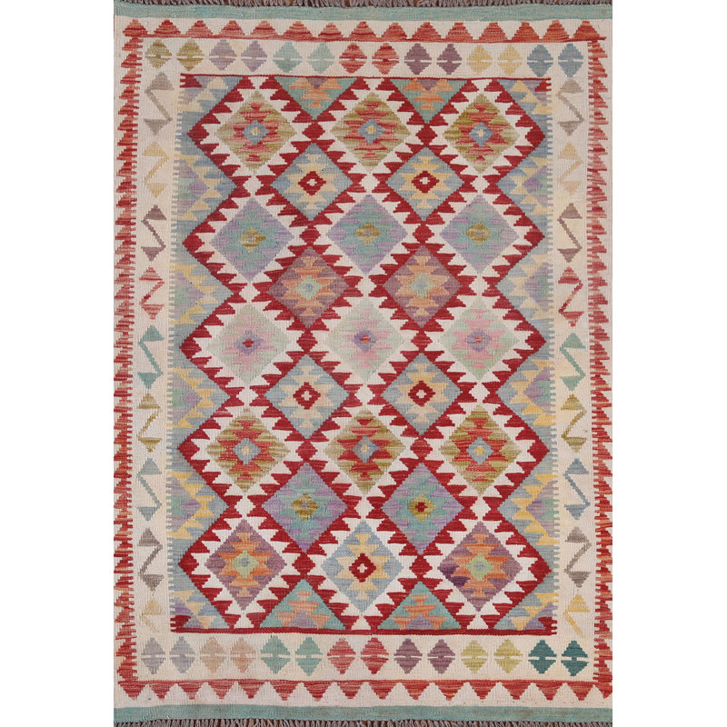 Geometric Kilim Reversible Wool Rug 4x6