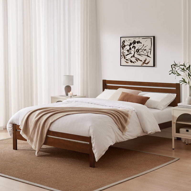 Aichele Classic Solid Wood Bed Frame - Simple Scandi Design, Modern Home, Walnut, Kingsize (5')