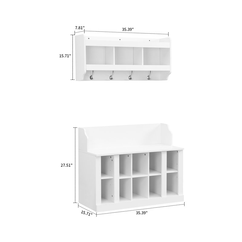Banc de rangement en bois pour chaussures, Blanc