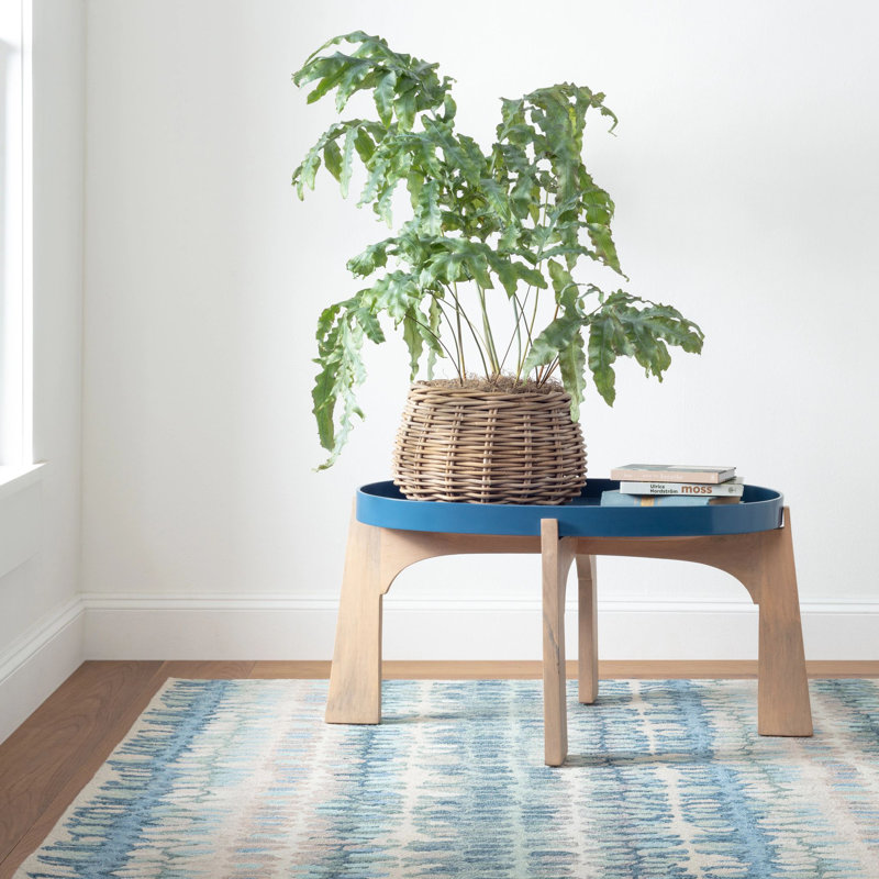 Paint Chip Blue Hand Micro Hooked Wool Rug, Rectangle 2' x 3'