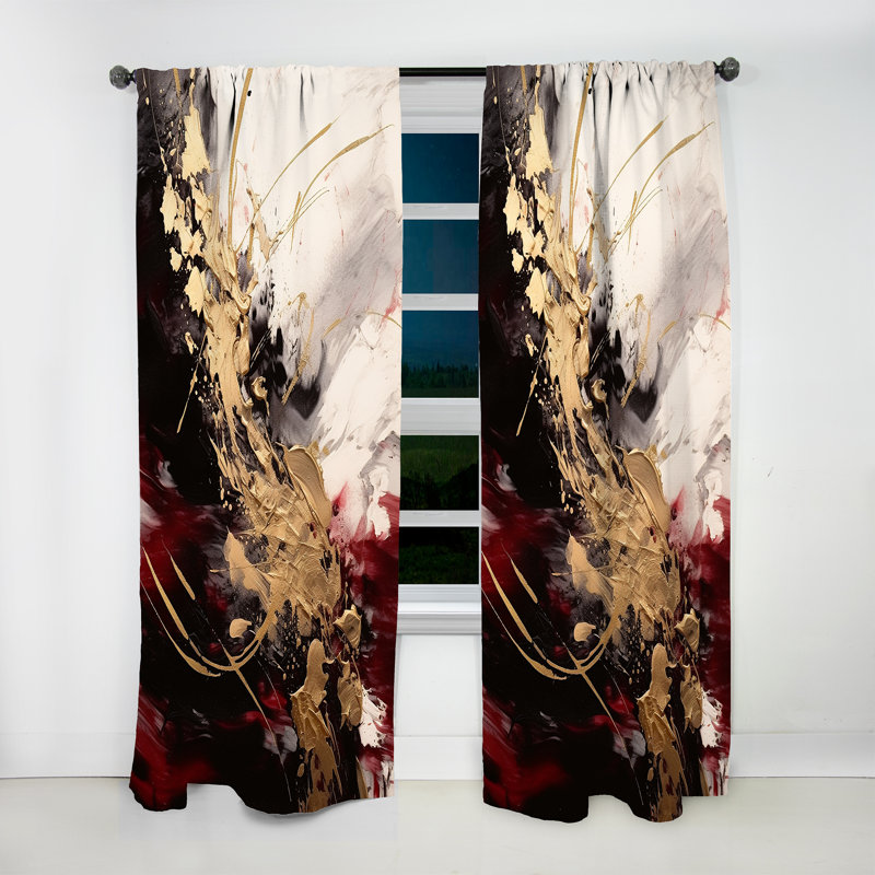 Or et rouge Flusion Fusion I - rideau en velours moderne - obscurcissant - 1 panneau, L 52 po x L 90 po