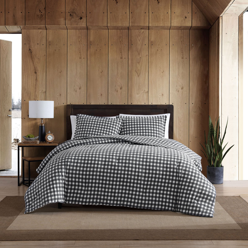 Eddie Bauer Preston Grey Cotton Flannel Reversible Duvet Cover Set, Twin Duvet Cover + 1 Standard Sham