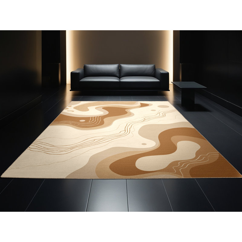 Tapis abstrait doux et moelleux Eaddy Eclectic - beige, Carré 5 pi