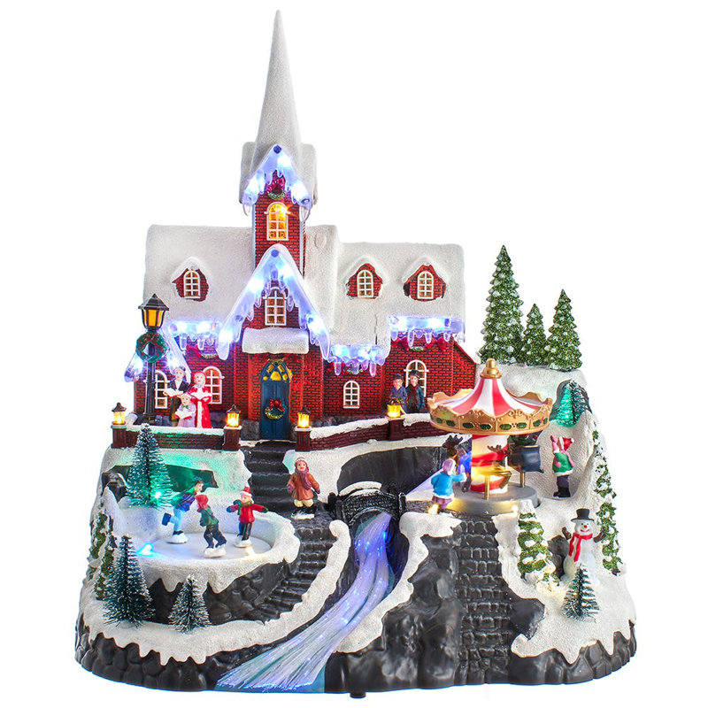 Kurt Adler Plastic Christmas Lighted Tabletop Figurine, Musical Church, 15in