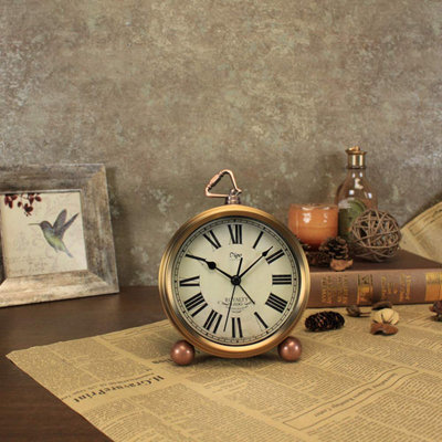 Modern & Contemporary Analogue Metal Quartz Movement / Crystal Tabletop Clock with Alarm in Brass