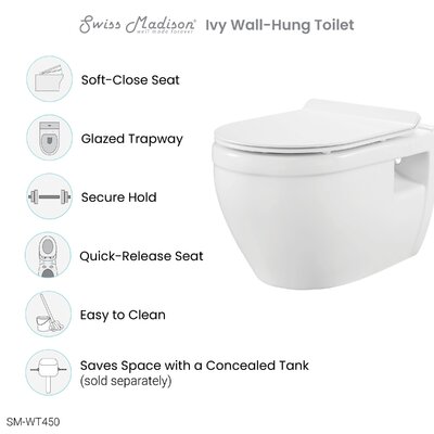 Swiss Madison Ivy Dual-Flush Elongated Wall-Mount Toilet (Seat Included ...