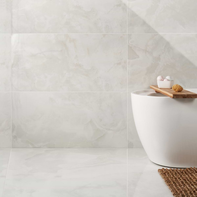Jewel Onyx 24X48 Polished Porcelain Tile, White