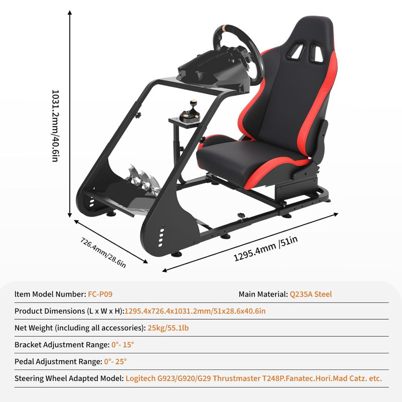 Support de volant de course, cockpit de simulateur de course pliable pour g923 / g920 / g29, support de volant et pédale réglable en angle, cockpit de Sim Racing