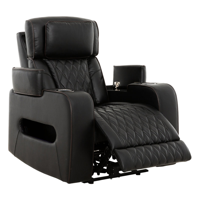 Hunter 37 in. Black Leather Match Power Glider Recliner