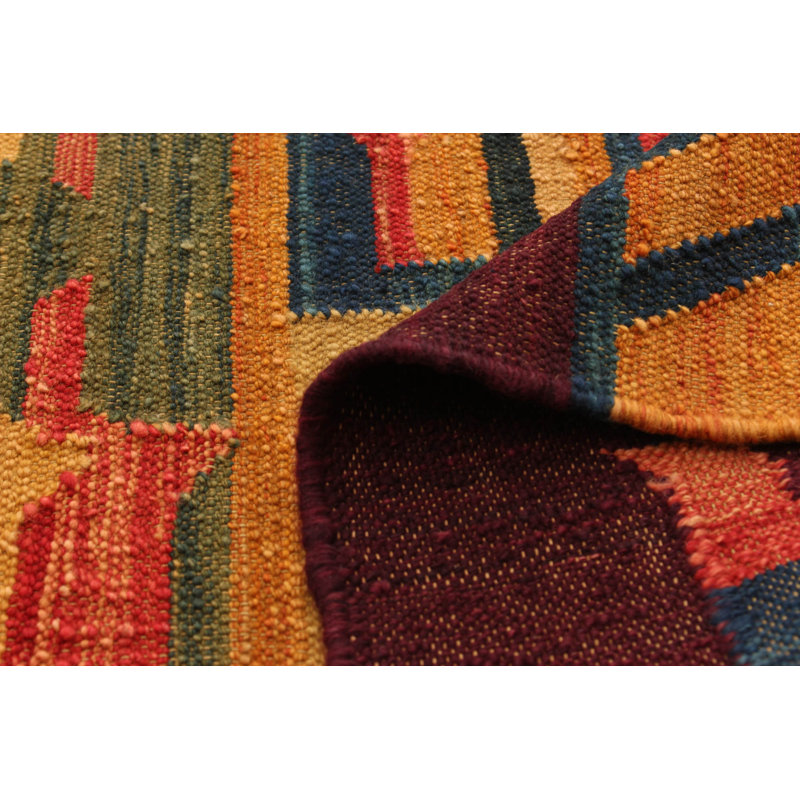 Tapis bourgogne / brun clair en laine fait à la main