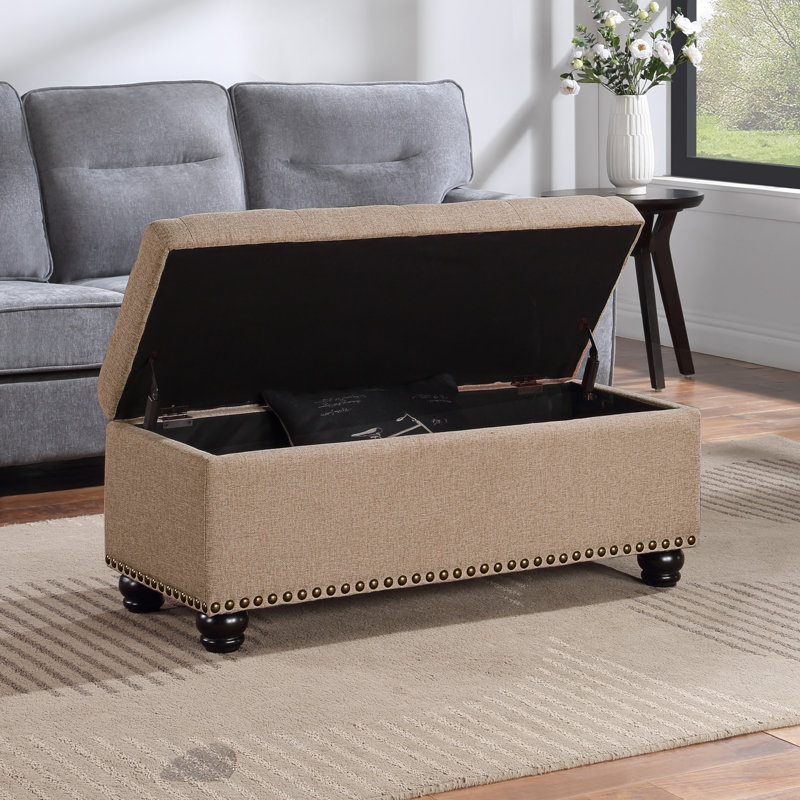 Carmya Sema 42" Wide Tufted Upholstered Bench Storage Ottoman, Tan