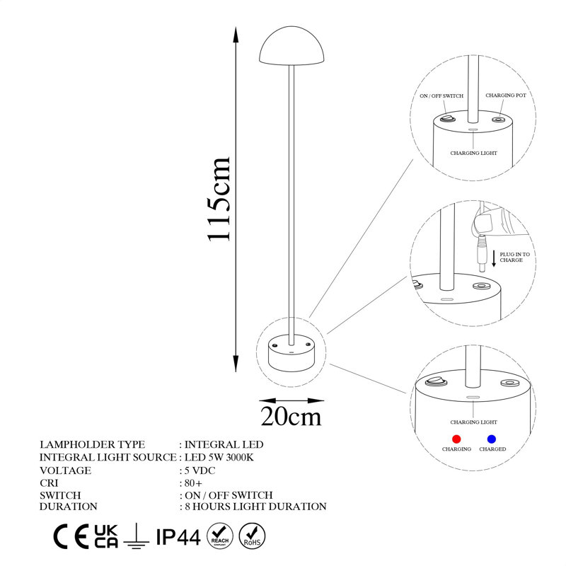 Lampe sur pied 45,2 po Cawe, Noir