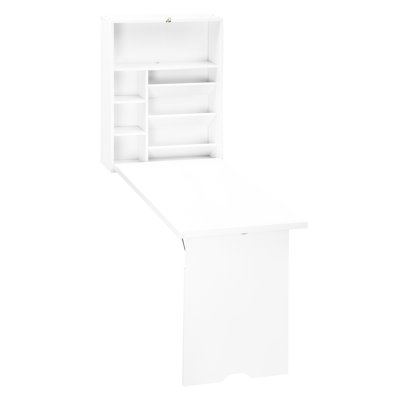 Bureau mural pour bureau personnel, couleur blanche. Pliable et spacieux avec tablette de rangement, bureau à usage quotidien, blanc. Avec et solide, s'adapte à de multiples usages