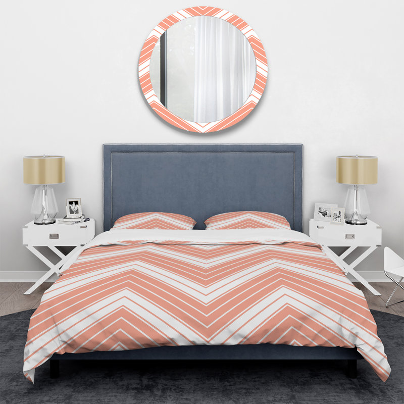 Ensemble de housse de couette en microfibre pêche / blanc 3 pièces, Housse de couette simple + 1 taie décorative stan