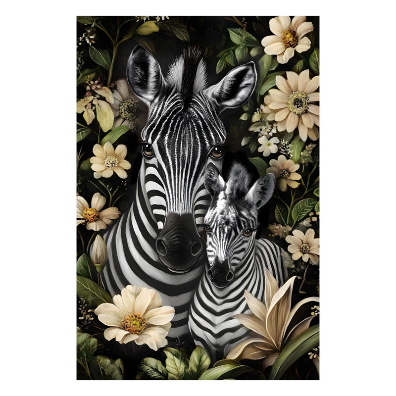 Zebra on Flowers Canvas Wall Art - 32" x 48"