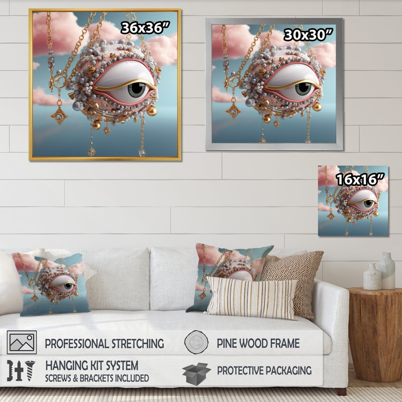 Œil du surréalisme, reproduction sur toile encadrée, H 30 po x l 30 po x P 1 po, Cadre naturel flottant