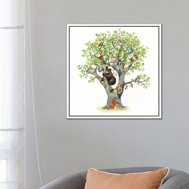 Animal Tree 1 Piece Painting on Canvas, 66.04cm H x 66.04cm W x 3.81cm D, White Framed