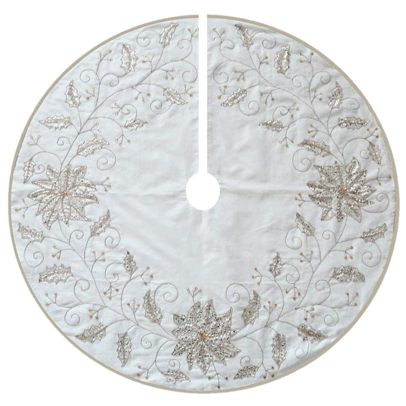 Ivory and Gold Embroidered Holly Tree Skirt