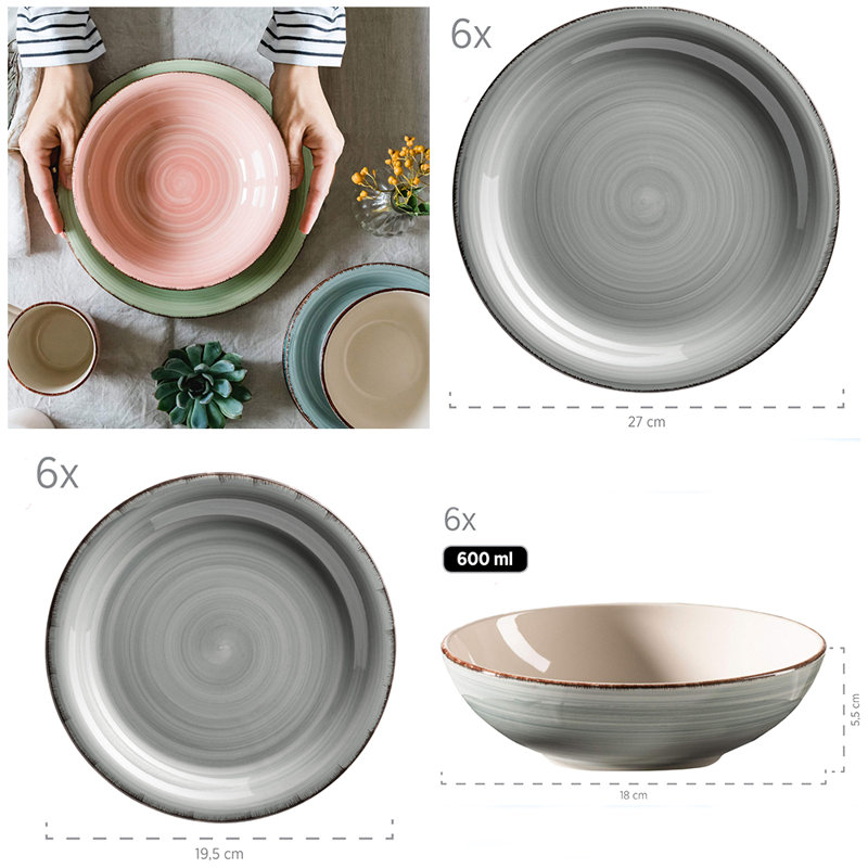 Cyson Piece Ceramic Dinnerware Set - Service for 6, Smoke Blue
