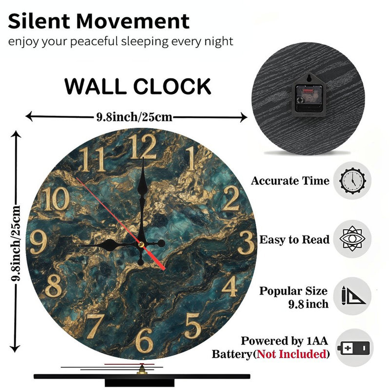 Marbled Teal Gold Clock Face