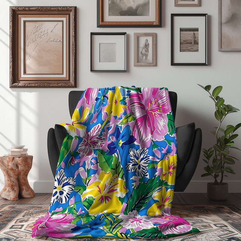 Motif de balise maritime - 1 pièce Sherpa Premium, L 60 po x L 80 po, Fleurs peintes à la mode
