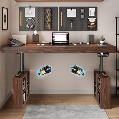 Black&Walnut Rectangular Manufactured Wood Standing desk with drawers desk