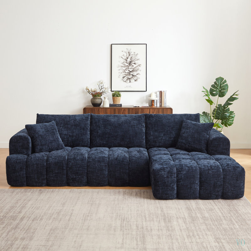 Canapé d'angle de luxe en chenille, design minimaliste, canapé-lit confortable pour salon, appartement et espaces de réception, aucun assemblage requis