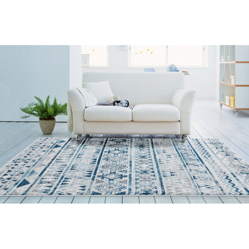 Tapis gris / bleu Stef, Rectangle 1 pi 10 po x 3 pi