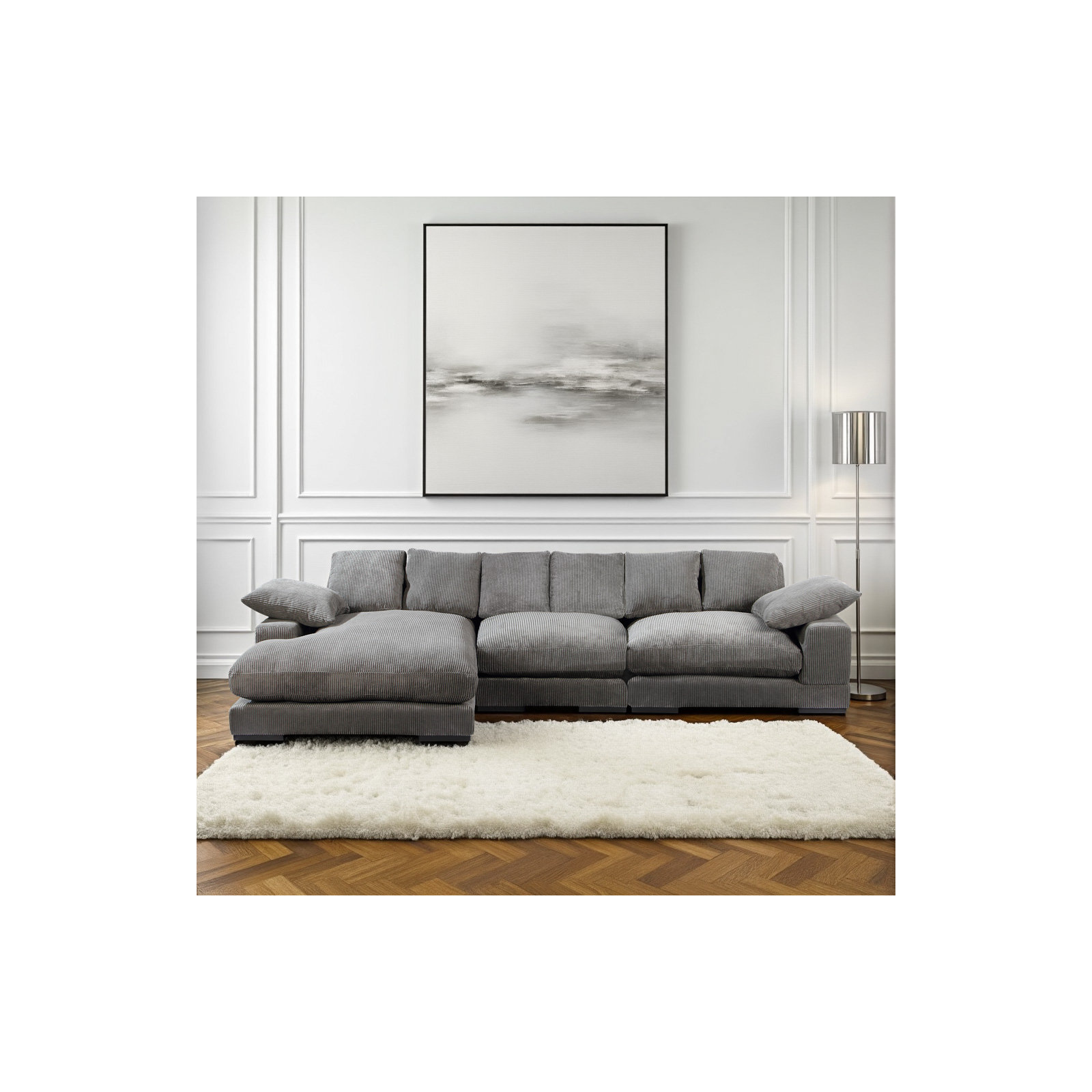 Lonsdale Large Sectional, Gray Corduroy